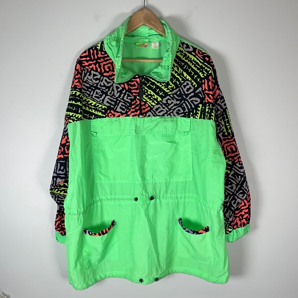 Shell Shock Neon Green Vintage 80s Windbreaker Coat M